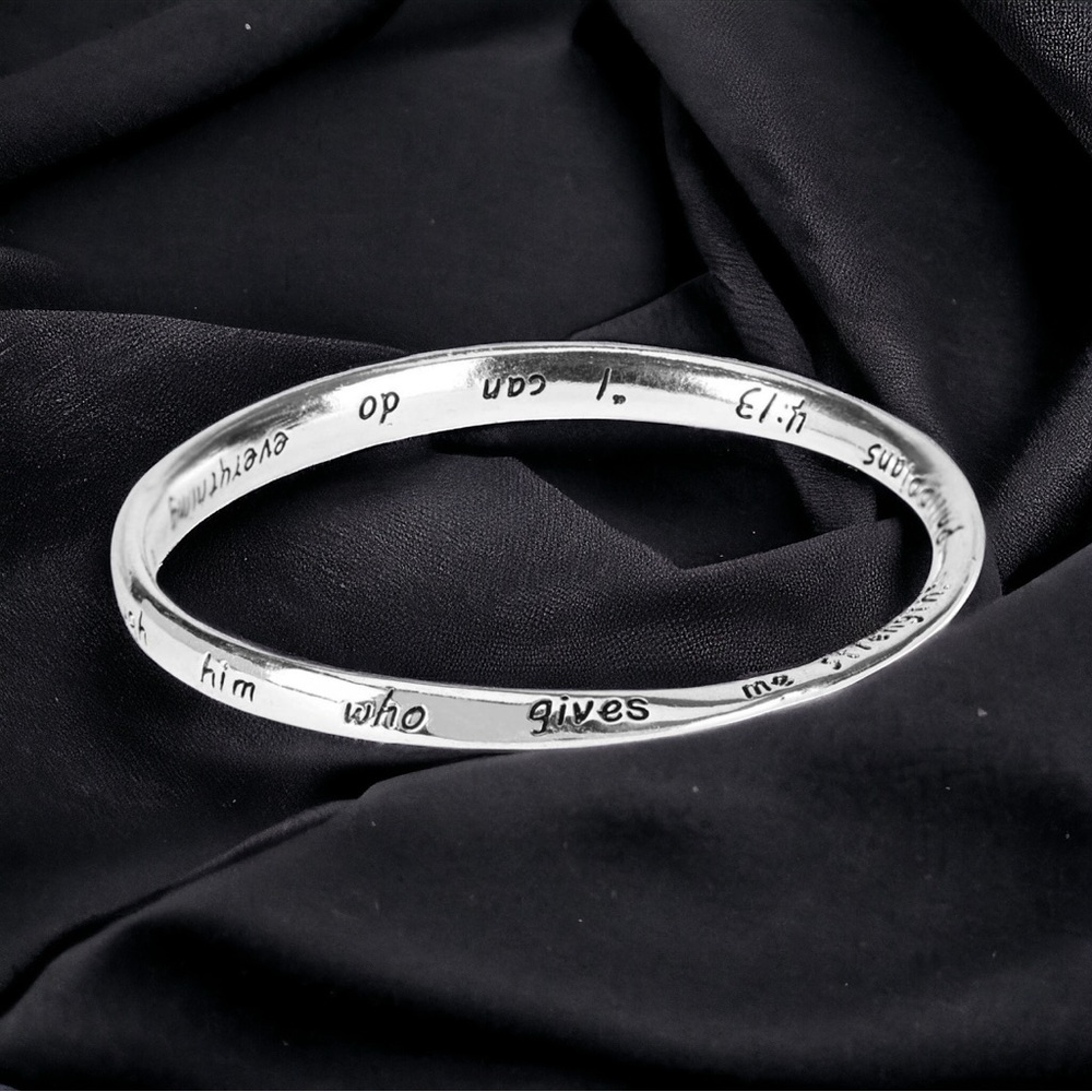 Philippines 4:13 silver Mobius twisted bangle bracelet